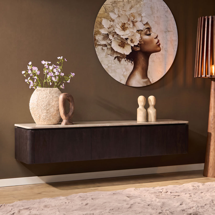 Zwevend tv-meubel Dallas bruin – Met beige marmer
