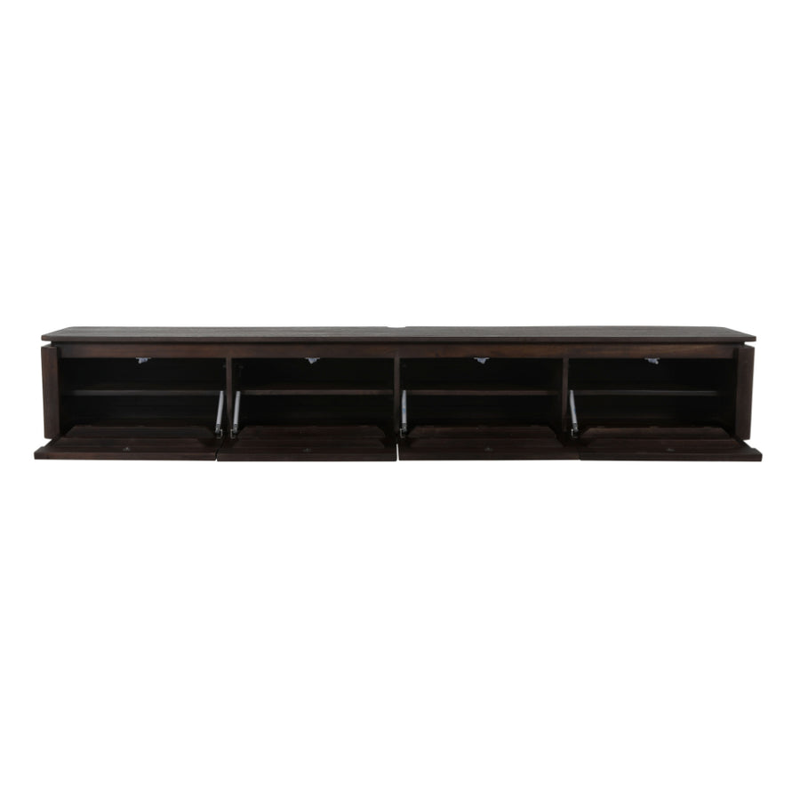 Floating TV cabinet Dallas brown mango wood 210 cm – Vier kleppen met legplank
