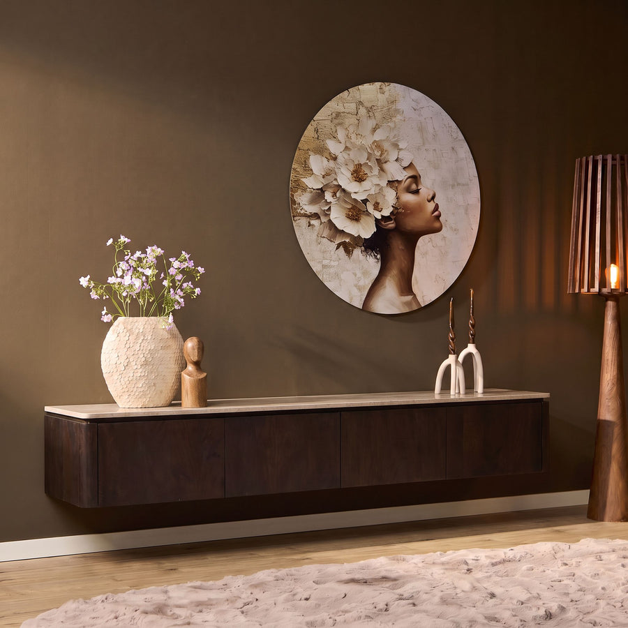 Zwevend tv-meubel Dallas bruin – Met beige marmer