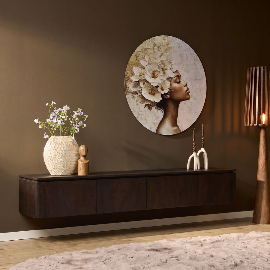 Floating TV cabinet Dallas brown mango wood 210 cm – Zwevend over 210 cm