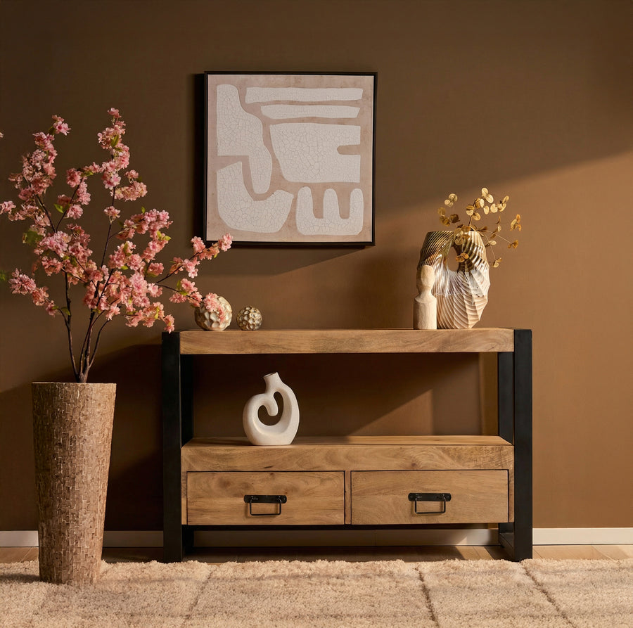 TV unit Britt natural – Naturel mangohout met zwart metaal