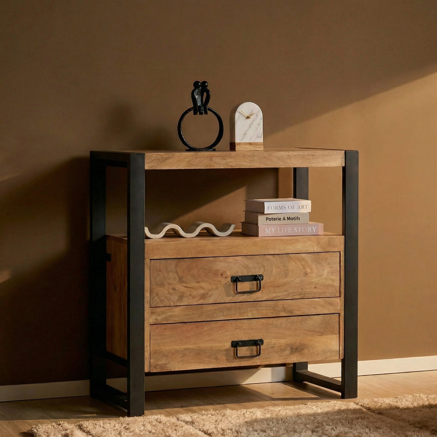 Dressoir Britt naturel met 2 lades – Ladekast met open vak