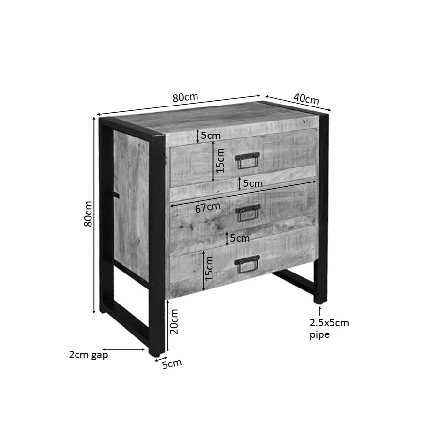 Kommode Britt natur 3 Schubladen – 80 x 40 x 80 cm