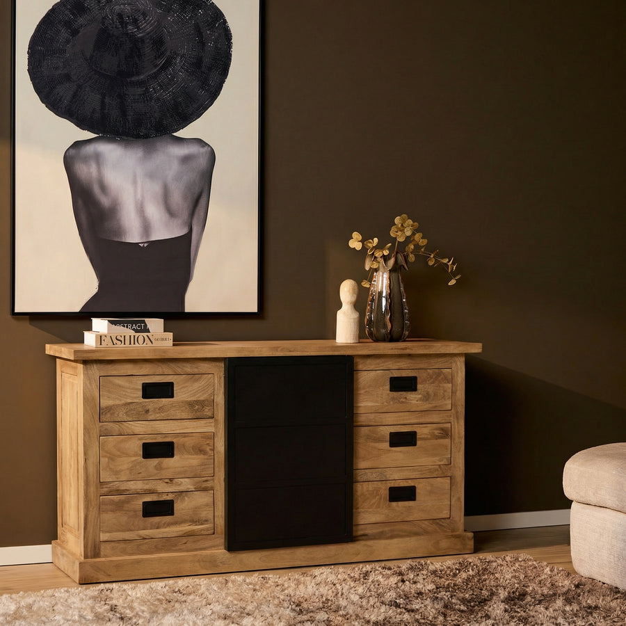 Sideboard Noa natur – Naturel hout en zwart metaal