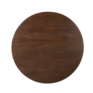 Ronde eettafel Madison bruin met houten kolomvoet - Ø130 cm - bovenaanzicht van het blad