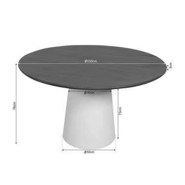 Afmetingen Ronde eettafel Madison bruin met houten kolomvoet - Ø150 cm