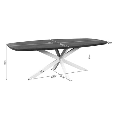 Afmetingen Deens ovale eettafel Madison bruin met zwarte poot - 240 cm