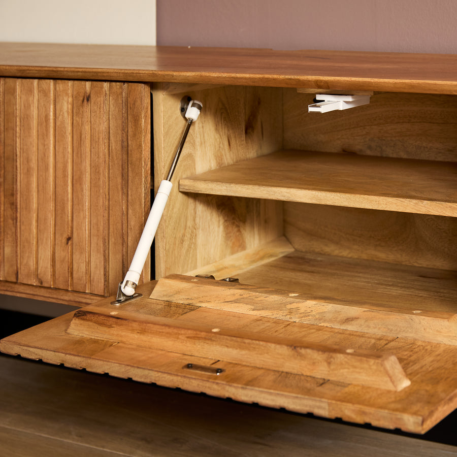 Floating TV unit Madison natural – Push-to-open en gasveer