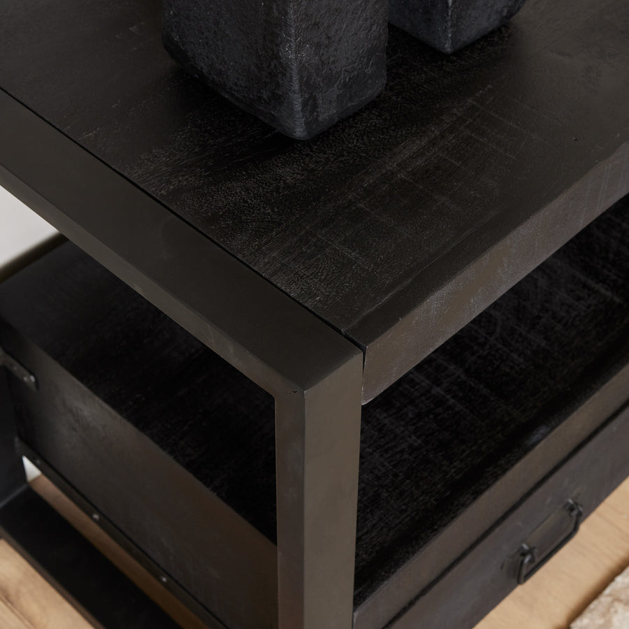 TV cabinet Boaz black – Zwart metalen frame