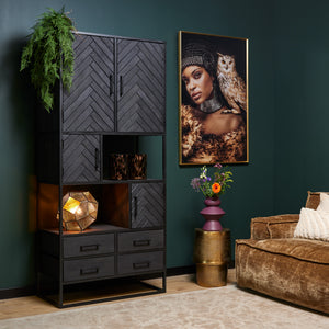 Vakkenkast New York zwart visgraat | 90 cm