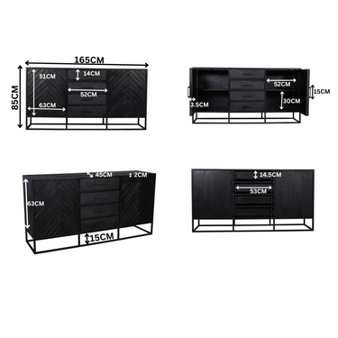 Dressoir New York zwart | 165 cm