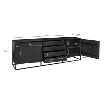 Dressoir New York zwart | 210 cm