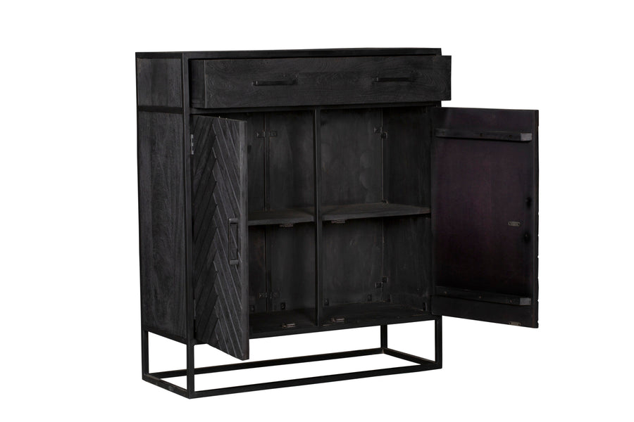 Regal New York Mangoholz Fischgrät schwarz 100 cm – Twee vakken met een legplank