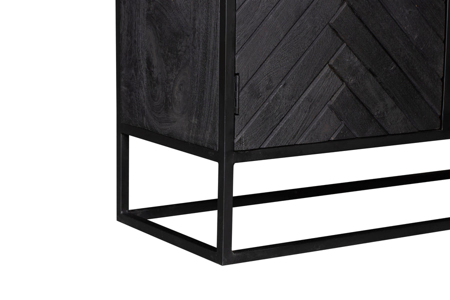 Regal New York Mangoholz Fischgrät schwarz 100 cm – Open metalen sledeframe