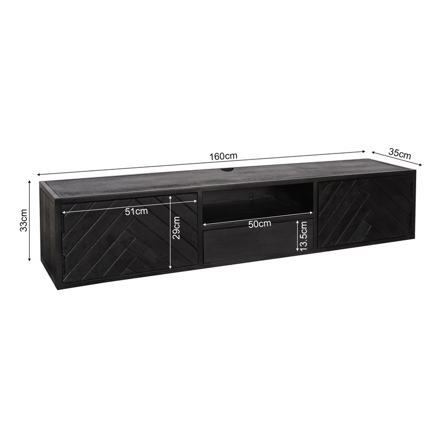 Floating TV Unit New York Black – 160 x 35 x 33 cm