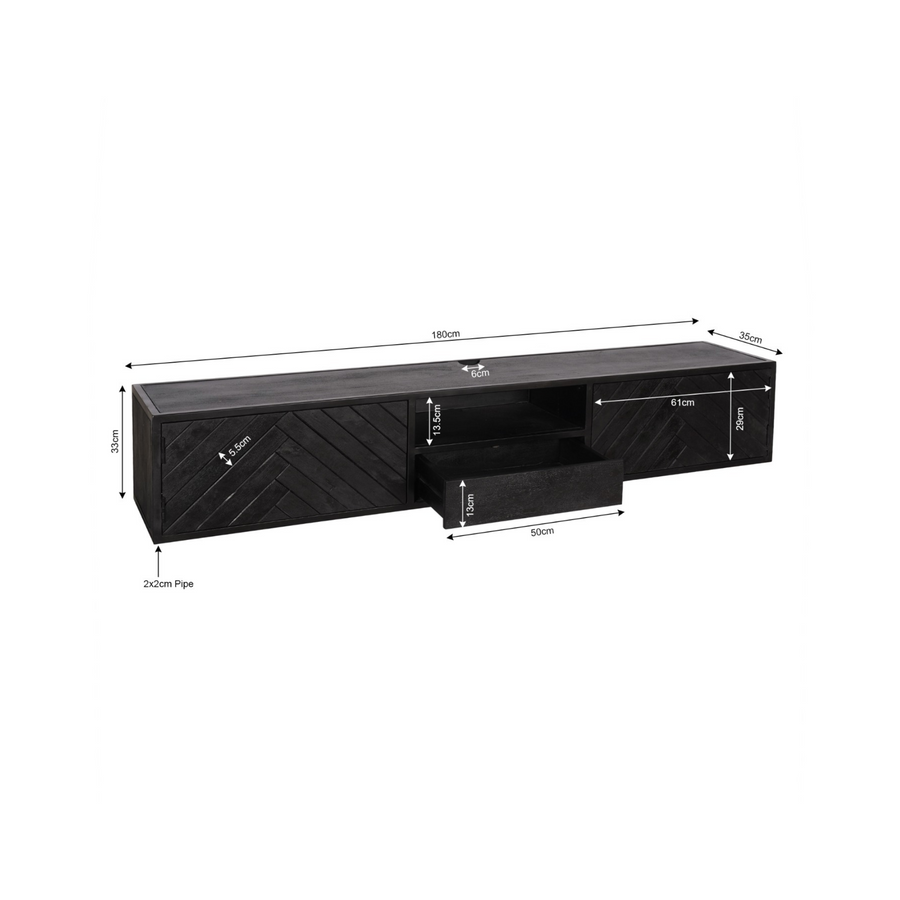 Floating TV Unit Herringbone New York – 180 x 35 x 33 cm