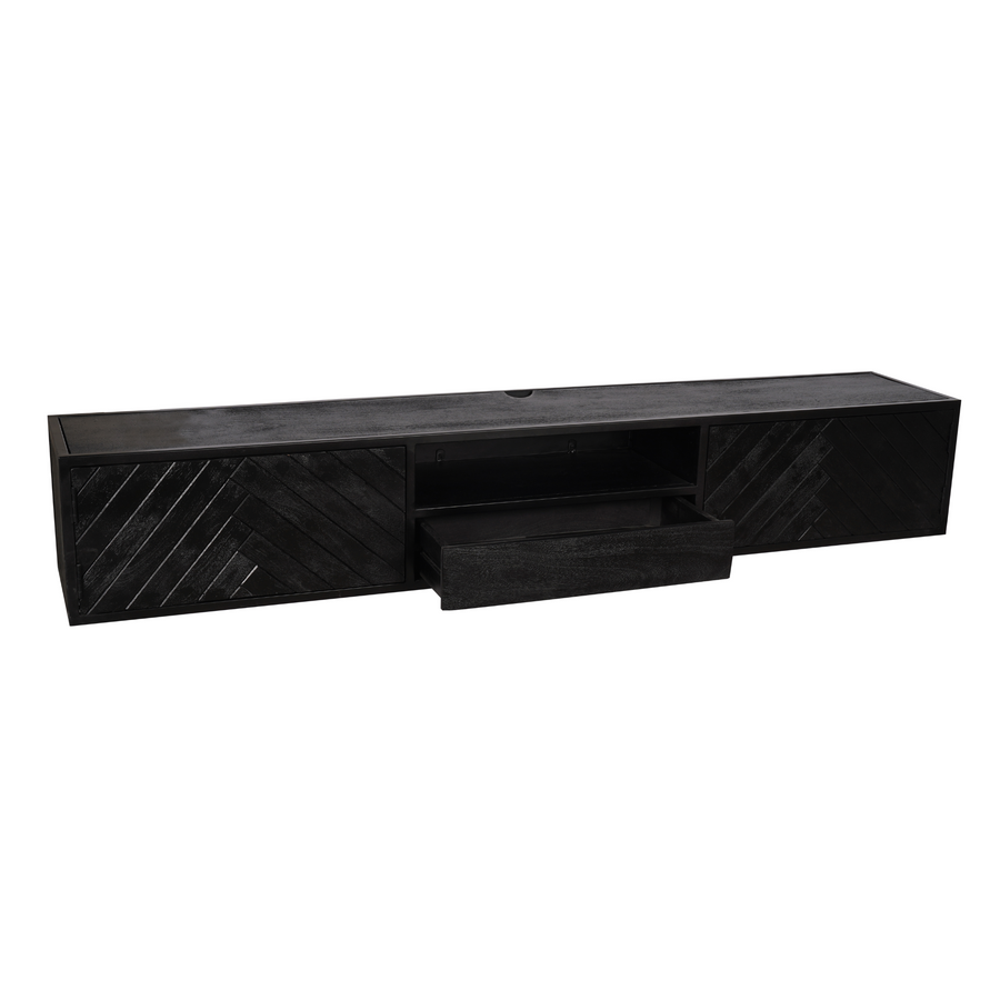 Floating TV unit New York black – Open vak met lade eronder