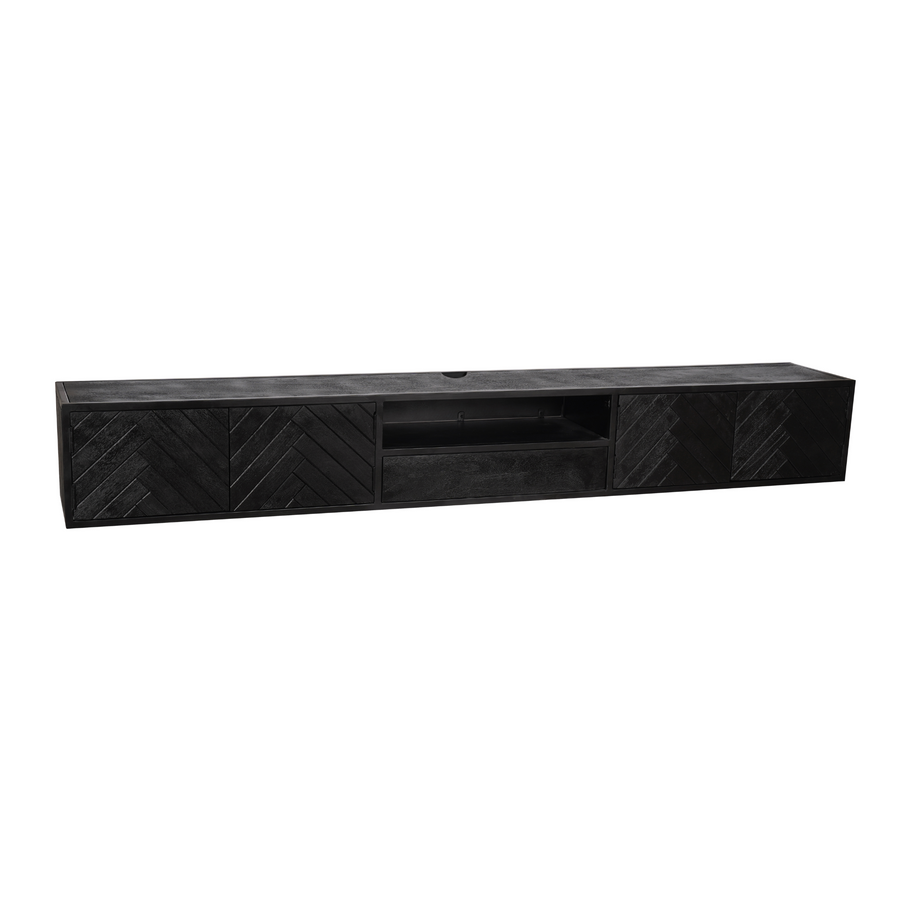 Floating TV Unit New York Black – Vier visgraatdeuren
