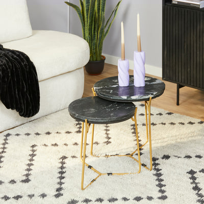 Salontafelset Caly | Zwart marmer 50-40 cm