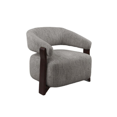 Fauteuil Juun taupe schuin van voren met houten zijframe