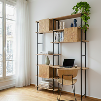 Open kast met zit- en stabureau en opbergkasten eiken/zwart - afbeelding 4