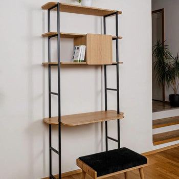 Offener Schrank mit Schreibtisch und Aufbewahrungsschrank – Eiche/Schwarz