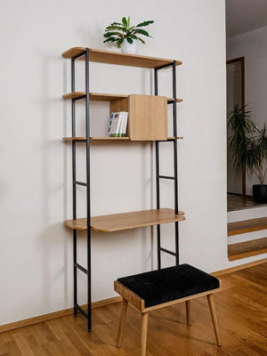 Offener Schrank mit Schreibtisch und Aufbewahrungsschrank – Eiche/Schwarz