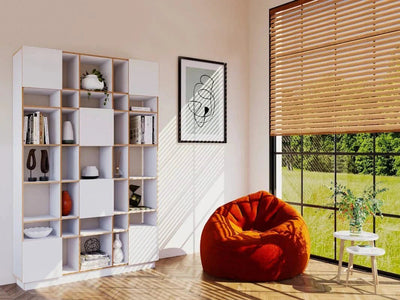 Vakkenkast met deuren en open vakken - Wit HPL 222x144cm