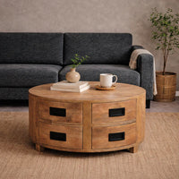 Salontafel Novelle rond mangohout met 4 lades 80 cm
