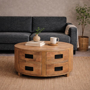 Salontafel Novelle rond mangohout met 4 lades 80 cm