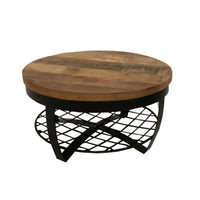 Couchtisch rund Len 65 cm Mangoholz schwarzes Gestell