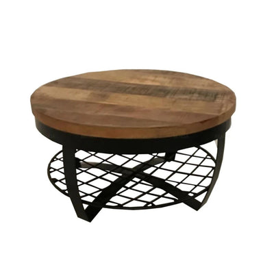Couchtisch rund Len 65 cm Mangoholz schwarzes Gestell