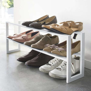 Yamazaki Line Extendable 2-Tier Shoe Rack - White