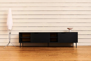 TV-Möbel mit Schiebetüren – schwarzes MDF, 200 cm