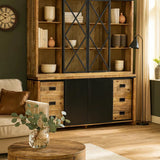 Vitrinekast Novelle mangohout 200 cm - naturel en bruin - Mooier Thuis