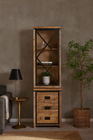 Vitrinekast Novelle mangohout smal 60 cm