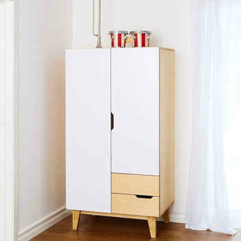 Kompletter 2-türiger Kleiderschrank – weiß/helle Eiche