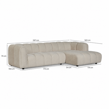 Afmetingen Multifurn Hoekbank Fay - Beige Rechts