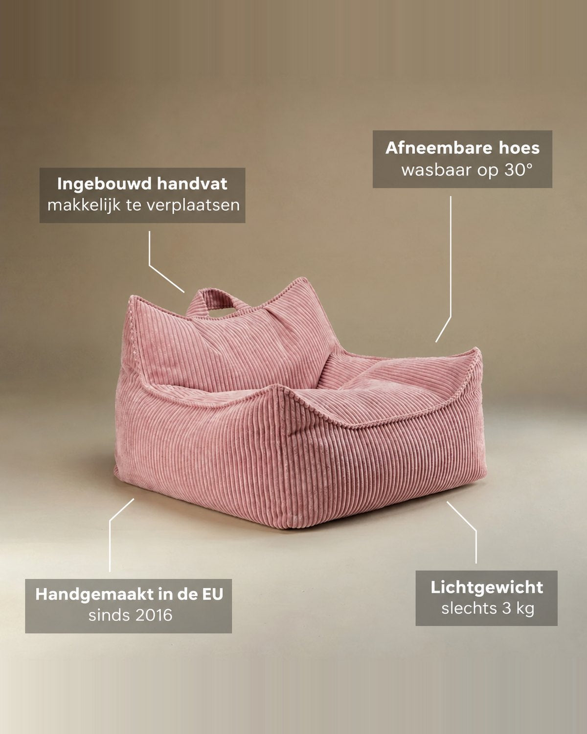 Kenmerken Wigiwama Zitzakstoel Pink Mousse