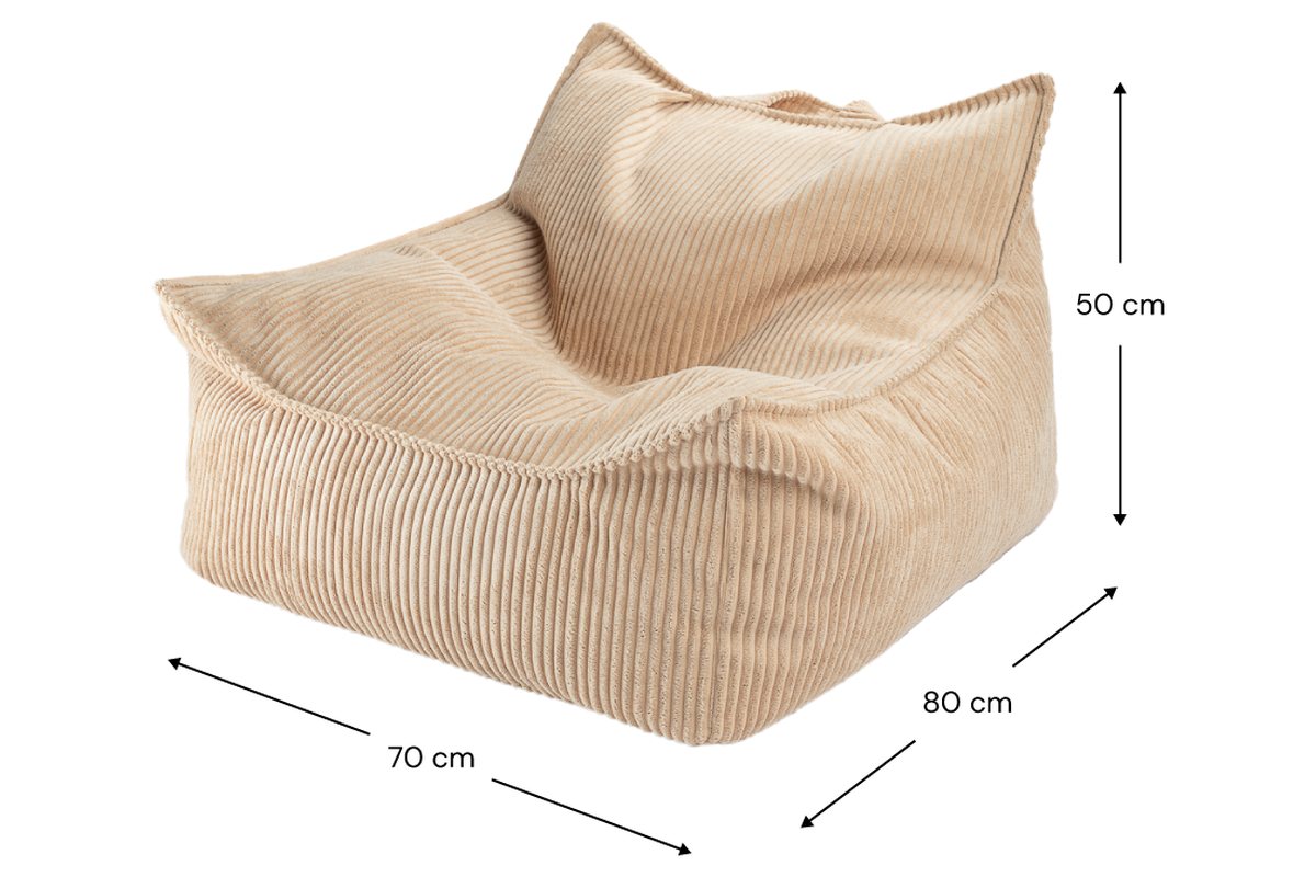 Afmetingen Wigiwama Zitzakstoel Brown Sugar: 70 cm breed, 80 cm diep, 50 cm hoog