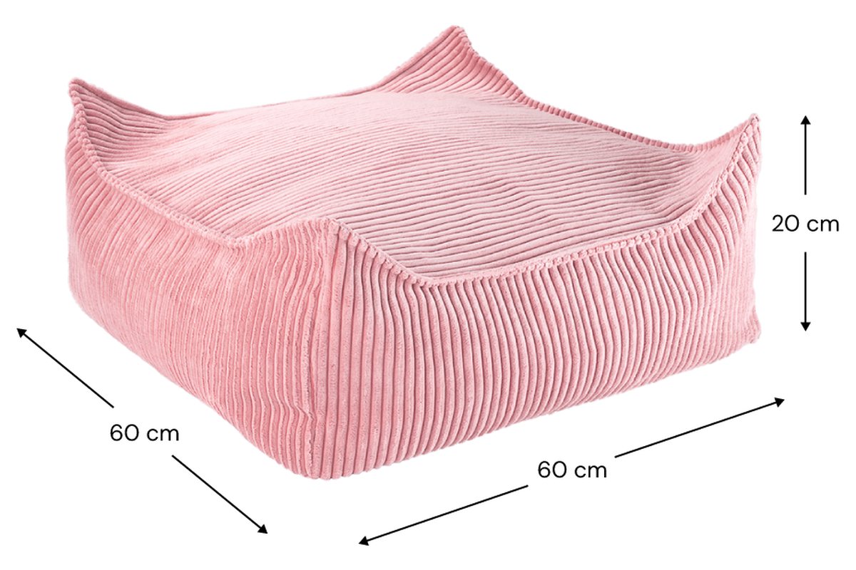 Afmetingen Wigiwama Quadratischer gerippter Pouf Rosa Mousse: 60 cm breed, 60 cm diep, 20 cm hoog