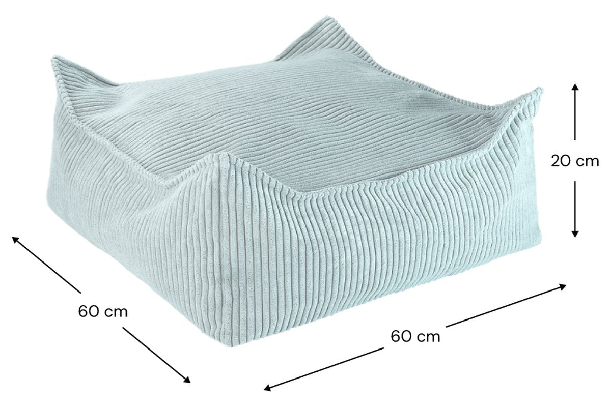 Afmetingen Wigiwama Quadratischer gerippter Pouf Pfefferminzgrün: 60 cm breed, 60 cm diep, 20 cm hoog