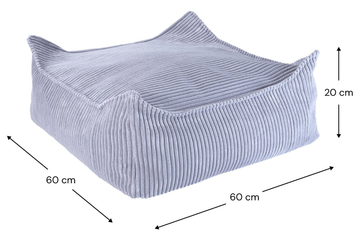 Afmetingen Wigiwama Quadratischer gerippter Pouf Blaubeerblau: 60 cm breed, 60 cm diep, 20 cm hoog