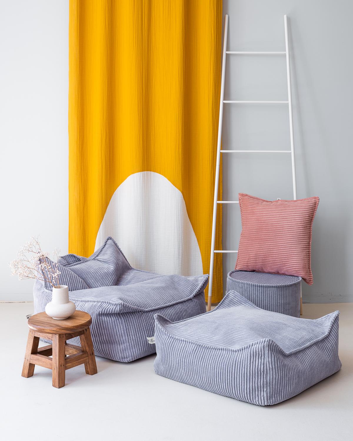 Kenmerken Wigiwama Quadratischer gerippter Pouf Blaubeerblau