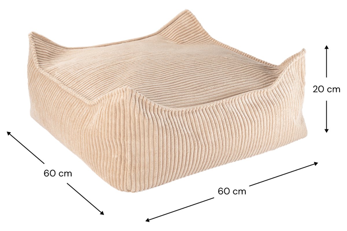 Afmetingen Wigiwama Quadratischer gerippter Pouf Brauner Zucker: 60 cm breed, 60 cm diep, 20 cm hoog