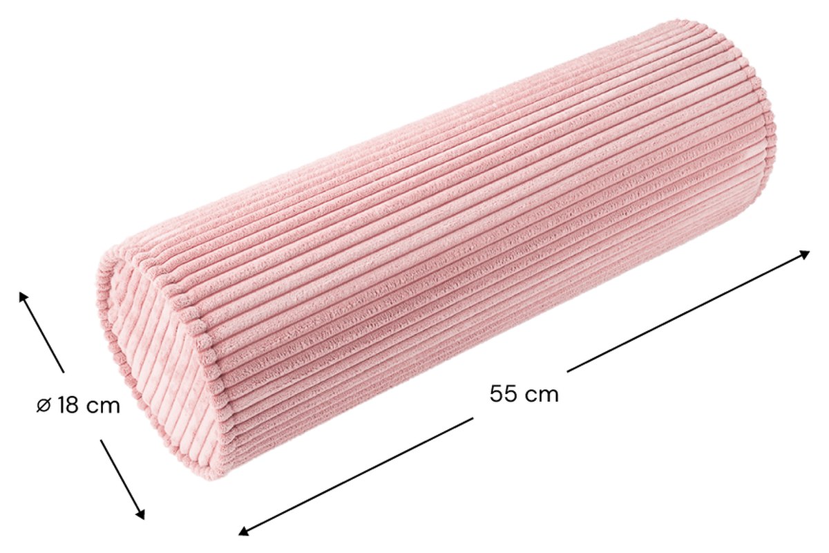 Afmetingen Geripptes Wigiwama-Nackenstützkissen Rosa Mousse: 55 cm lang, Ø 18 cm