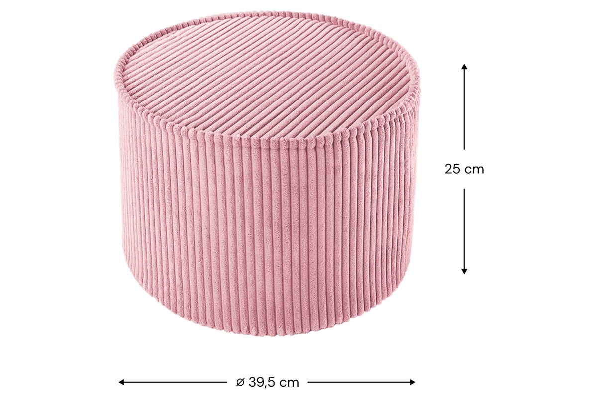 Afmetingen Wigiwama Runder gerippter Pouf Rosa Mousse: Ø 39,5 cm, 25 cm hoog