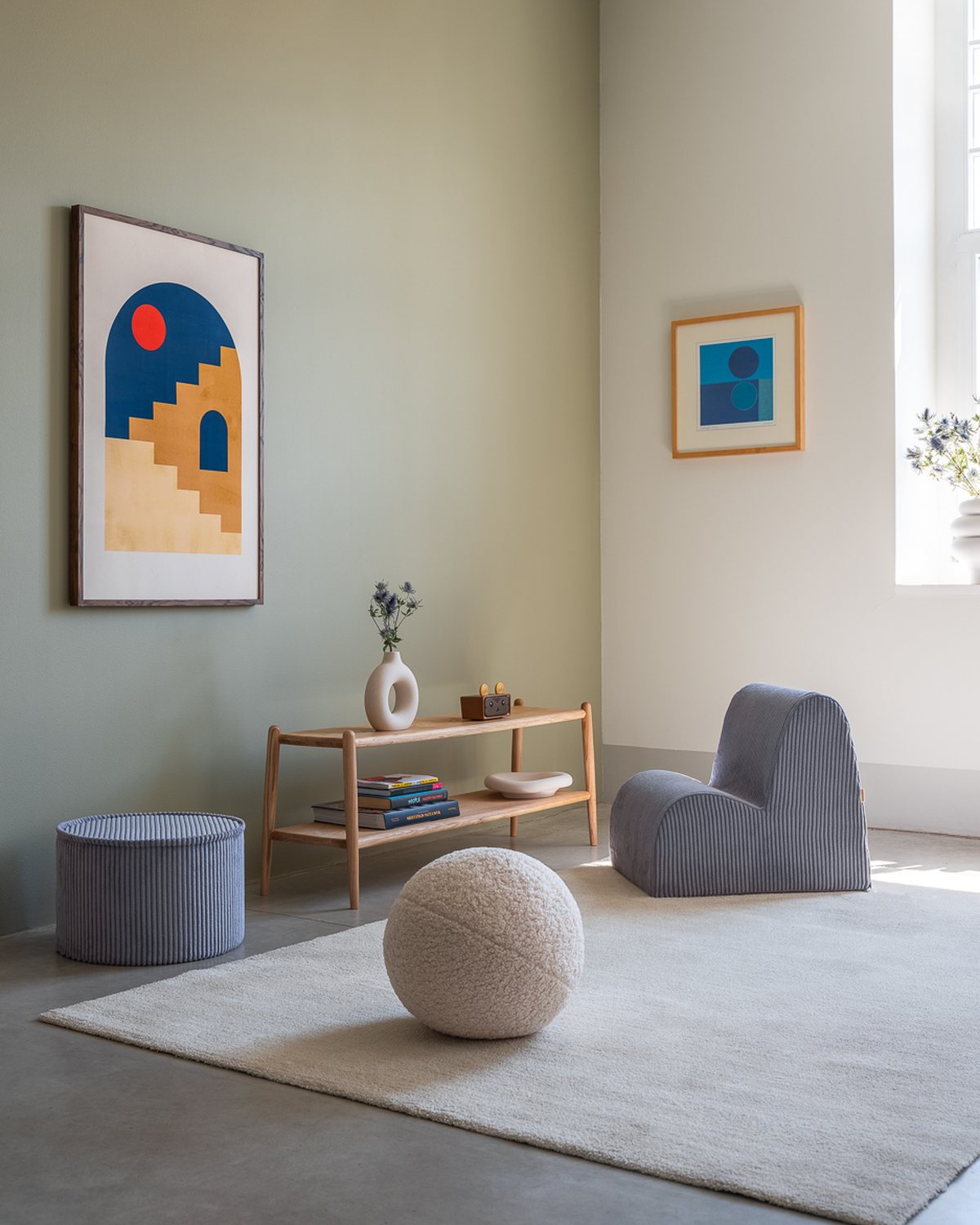 Kenmerken Wigiwama Runder gerippter Pouf Blaubeerblau