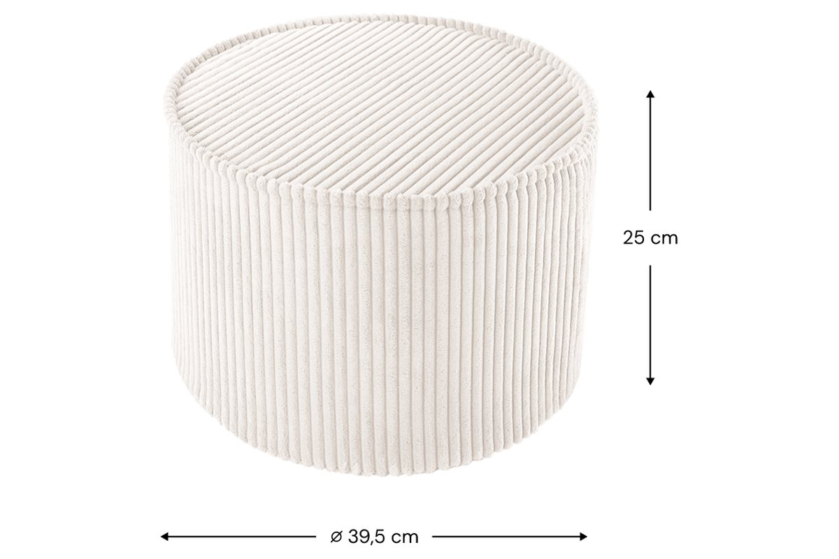 Afmetingen Wigiwama Runder gerippter Pouf Marshmallow: Ø 39,5 cm, 25 cm hoog