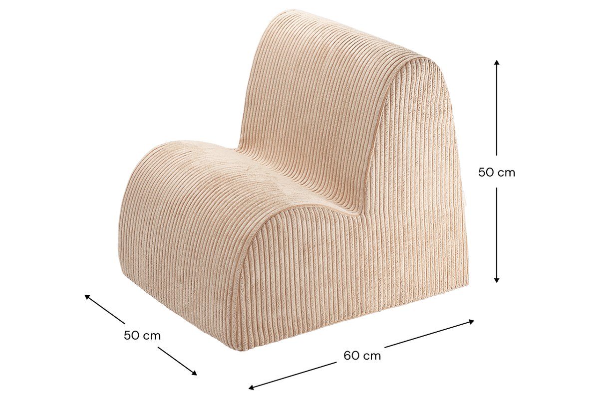 Afmetingen Wigiwama Wolkenstoel Brown Sugar: 60 cm breed, 50 cm diep, 50 cm hoog